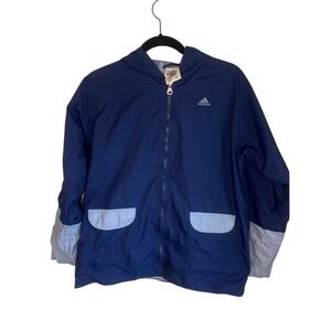Vintage 90's Adidas Lightweight Hooded Windbreaker Jacket‎ XL Navy Blue